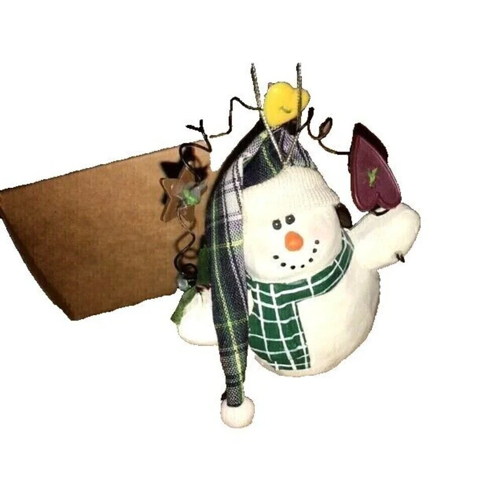 Snowman Angel in Plaid Hat, Check Scarf, Quality Resin Christmas Ornament